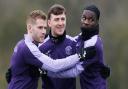 Josh Campbell, centre, could be back in the Hibs squad to face St Johnstone