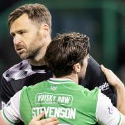 David Marshall hugs Lewis Stevenson after victory over Aberdeen