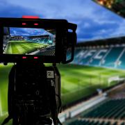 A composite image showing a camera filming Easter Road