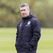 Nick Montgomery looks on at training ahead of Hibs' trip to face Ross County